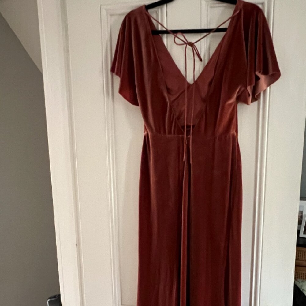 Anthropologie Flutter-Sleeve Open-Back Stretch Velvet Gown